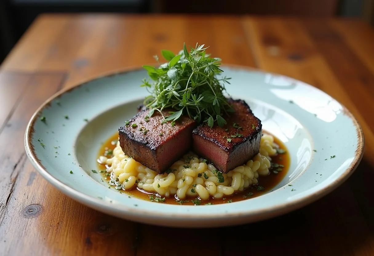 Carne na grelha perfeitamente assada com chimichurri, ideal para churrasco.