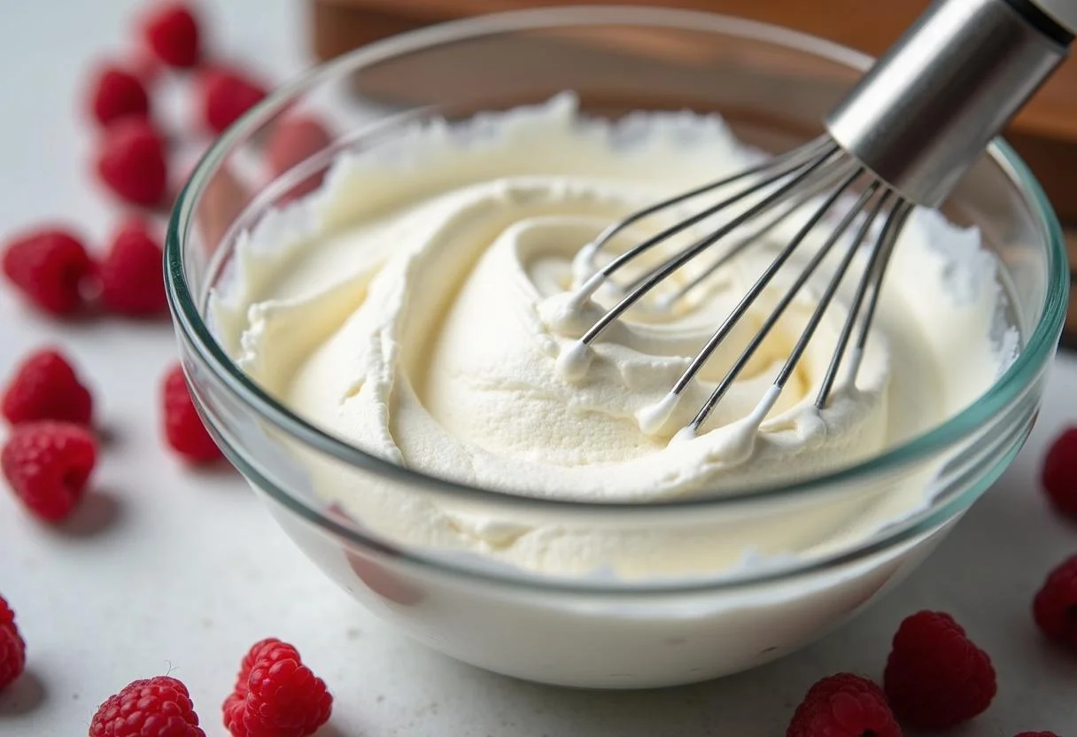 Mistura de cream cheese e açúcar em uma tigela para Franui Chocolate Framboesa.