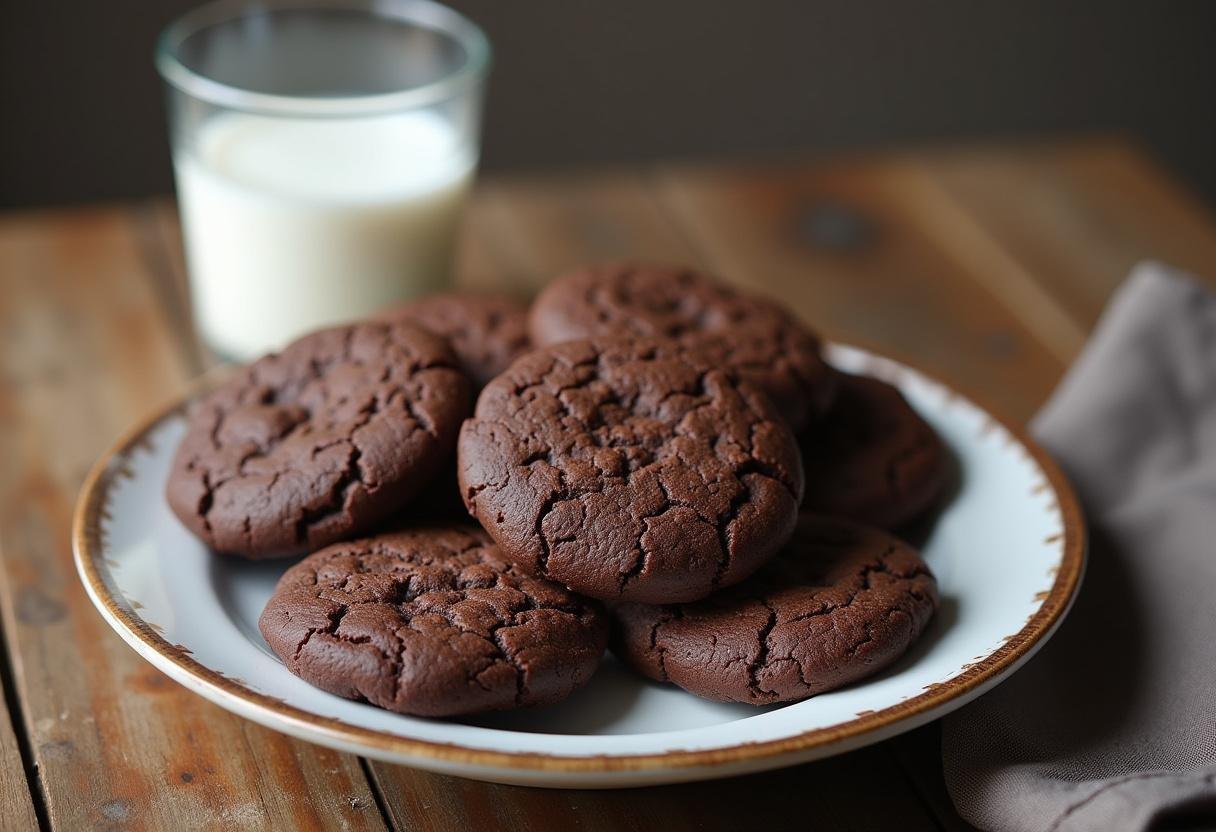 Biscoitos língua de gato de chocolate recém-assados, prontos para ser degustados.