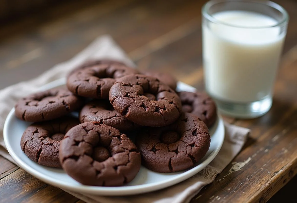 Biscoitos língua de gato de chocolate recém-assados, prontos para ser degustados.