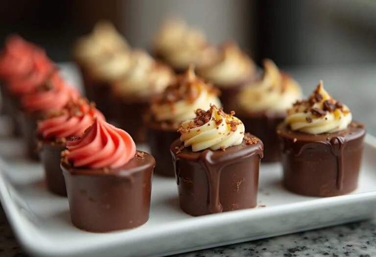 Prato de shot chocolate crocante aerado decorado, perfeito para festas.