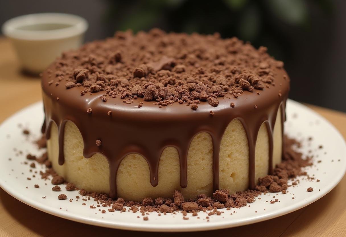 Bolo finalizado coberto com chocolate fracionado Harald, perfeito para festas e comemorações.