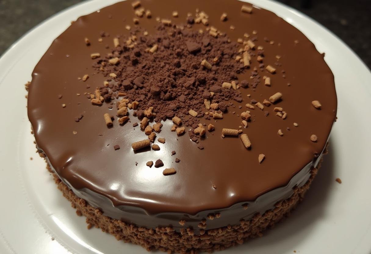 Bolo finalizado coberto com chocolate fracionado Harald, perfeito para festas e comemorações.