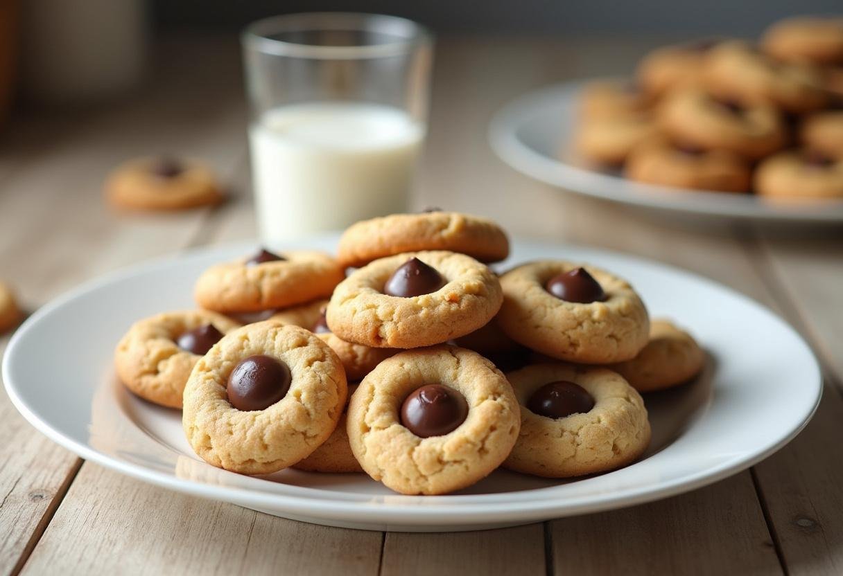 Cookies com chocolate MMs prontos para serem servidos, perfeitos para acompanhar um copo de leite.