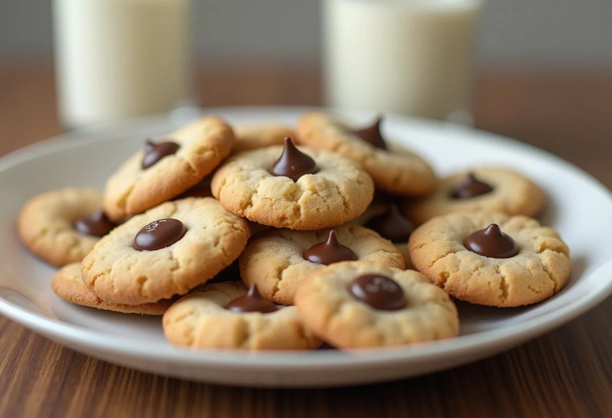 Cookies com chocolate MMs prontos para serem servidos, perfeitos para acompanhar um copo de leite.