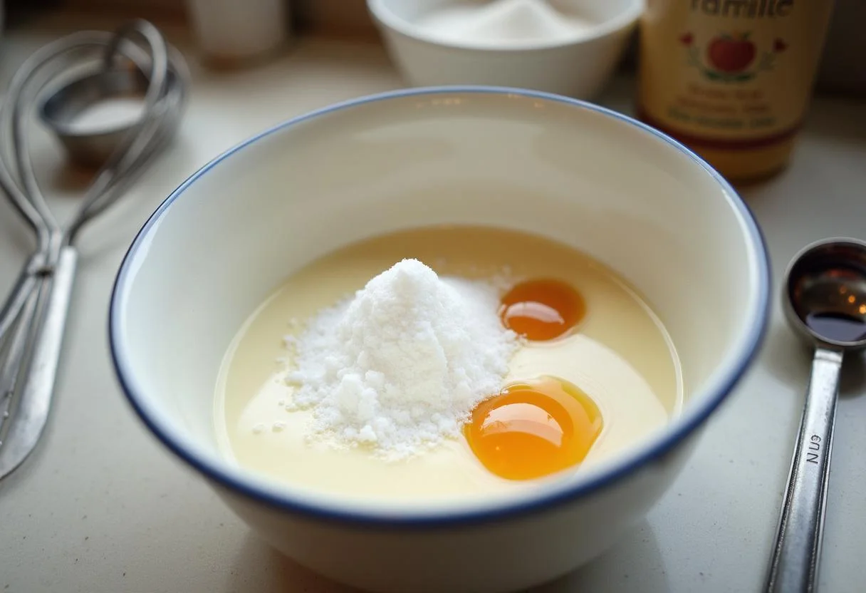 Tigela de creme de leite fresco e açúcar para fazer creme de leite Mococa.