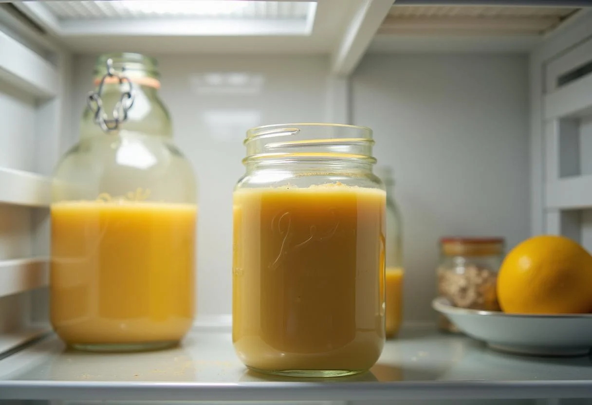 Colocando creme de leite Mococa recém-feito na geladeira para resfriar.