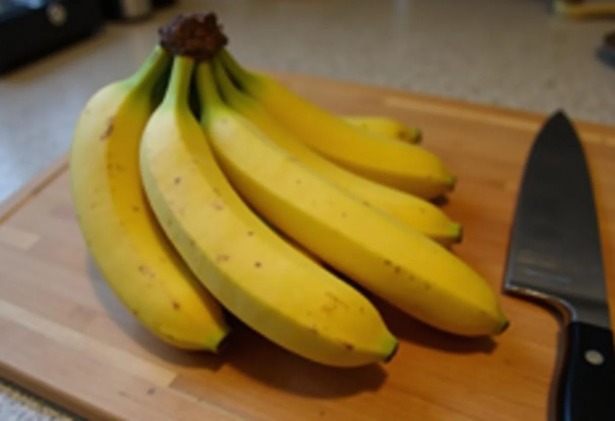 Bunches de mudas de banana da terra no tabuleiro prontos para preparar doce de banana da terra.