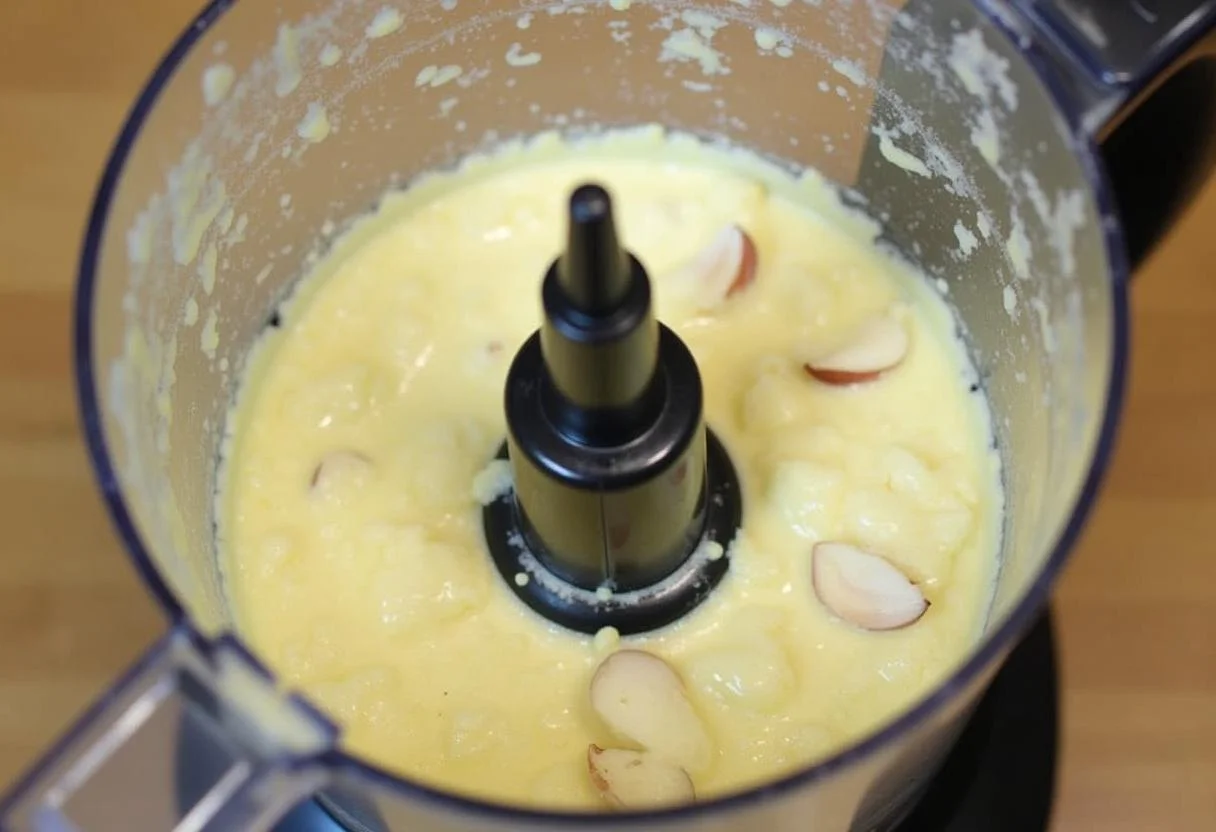 Processamento do alho e azeite no liquidificador para extrato de alho.
