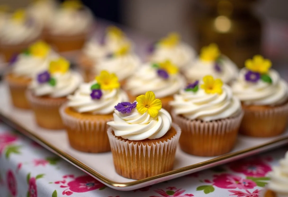 Cupcakes decorados de flor copo de leite, perfeitos para decoração de rua jardim.