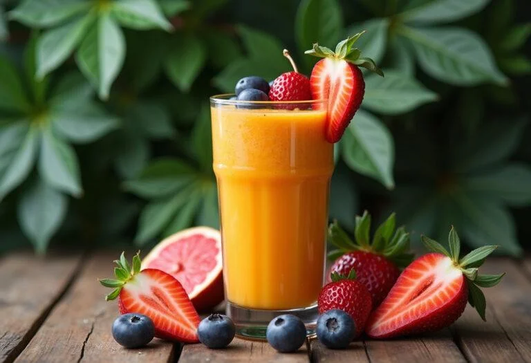 Smoothie de guarana em uma taça, uma bebida estimulante e saudável.