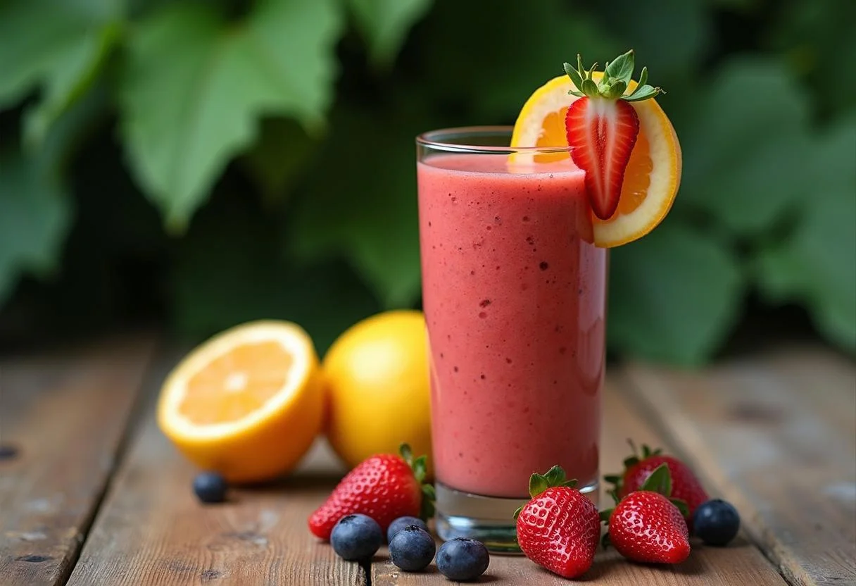 Smoothie de guarana em uma taça, uma bebida estimulante e saudável.