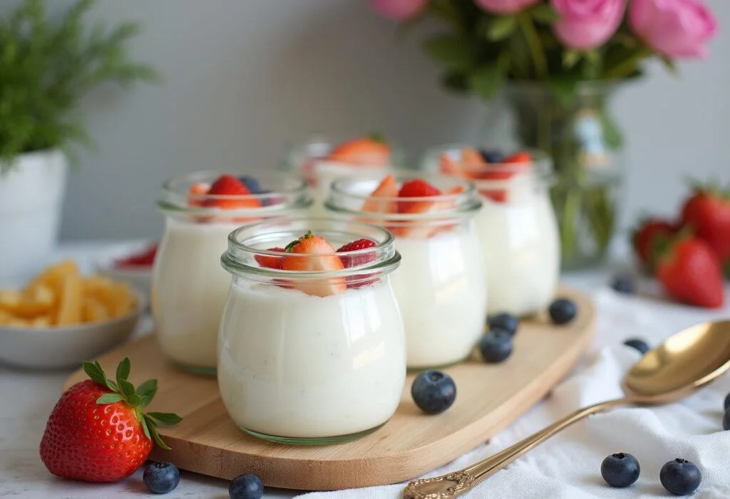 Iogurte Activia caseiro finalizado, decorado e pronto para degustar.