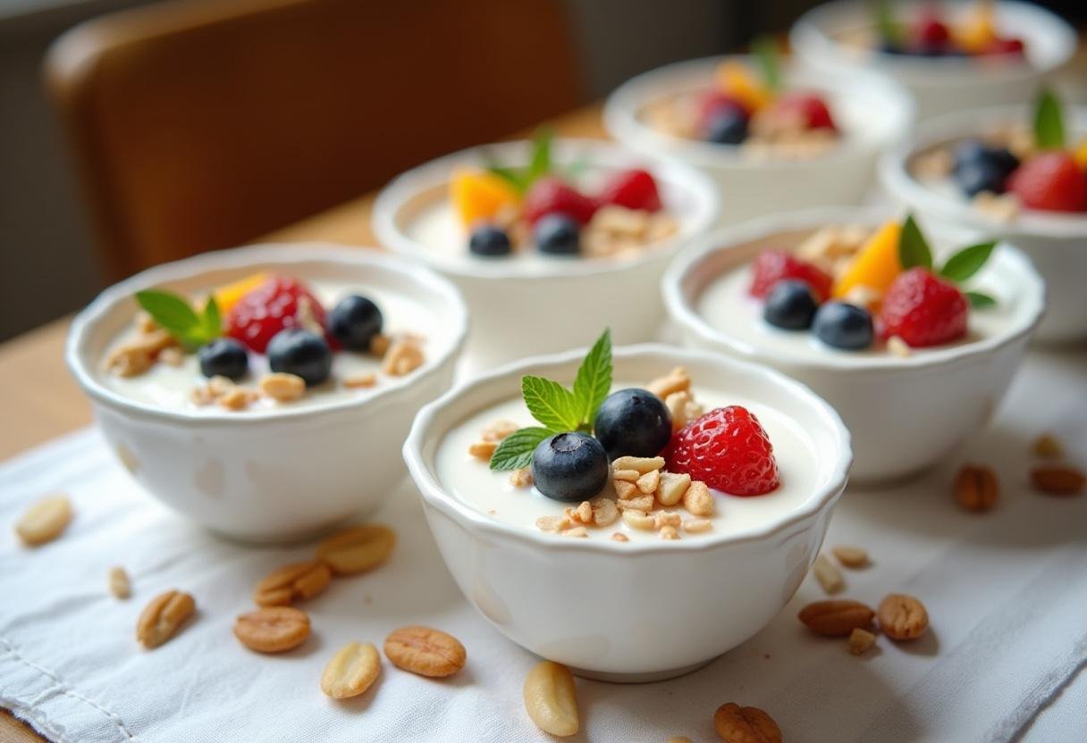 Delicious Iogurte Molico zero gordura served with fruity toppings for a refreshing treat.