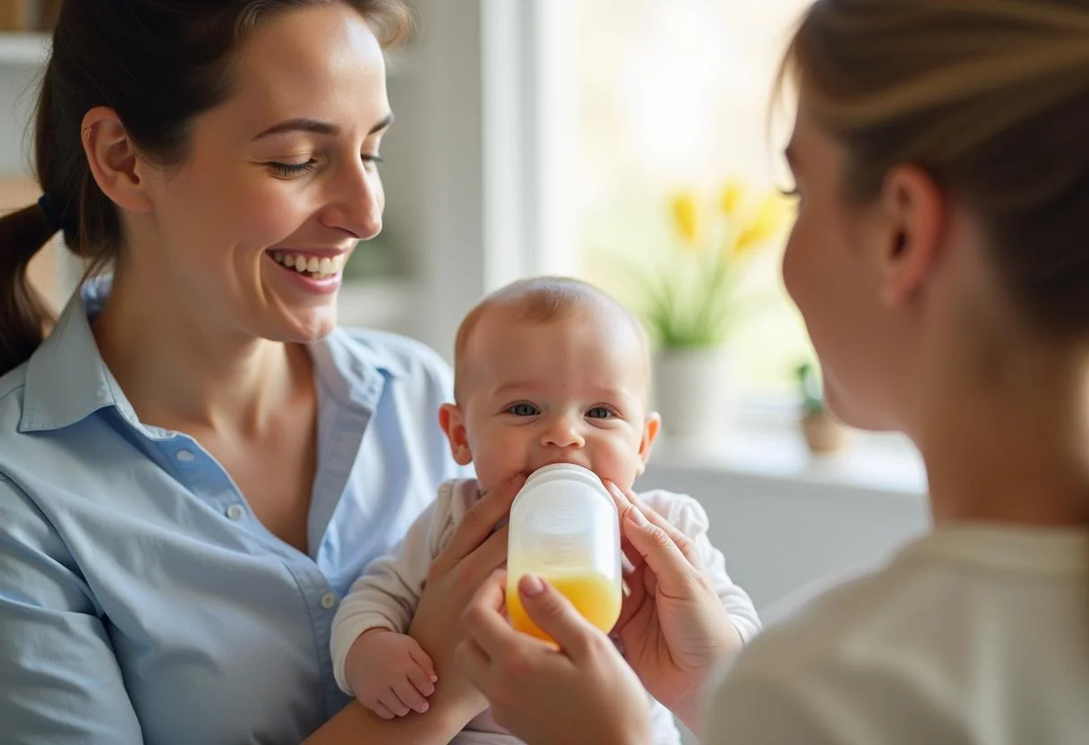 Bebê sendo alimentado com leite Aptamil 0 a 6 meses em um ambiente aconchegante.