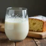 Leite Natville integral pasteurizado gelado servido com bolo caseiro, delicioso e refrescante.