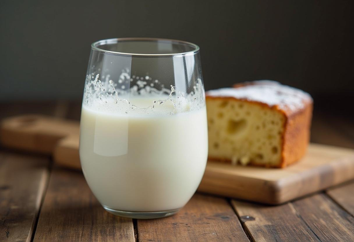 Leite Natville integral pasteurizado gelado servido com bolo caseiro, delicioso e refrescante.