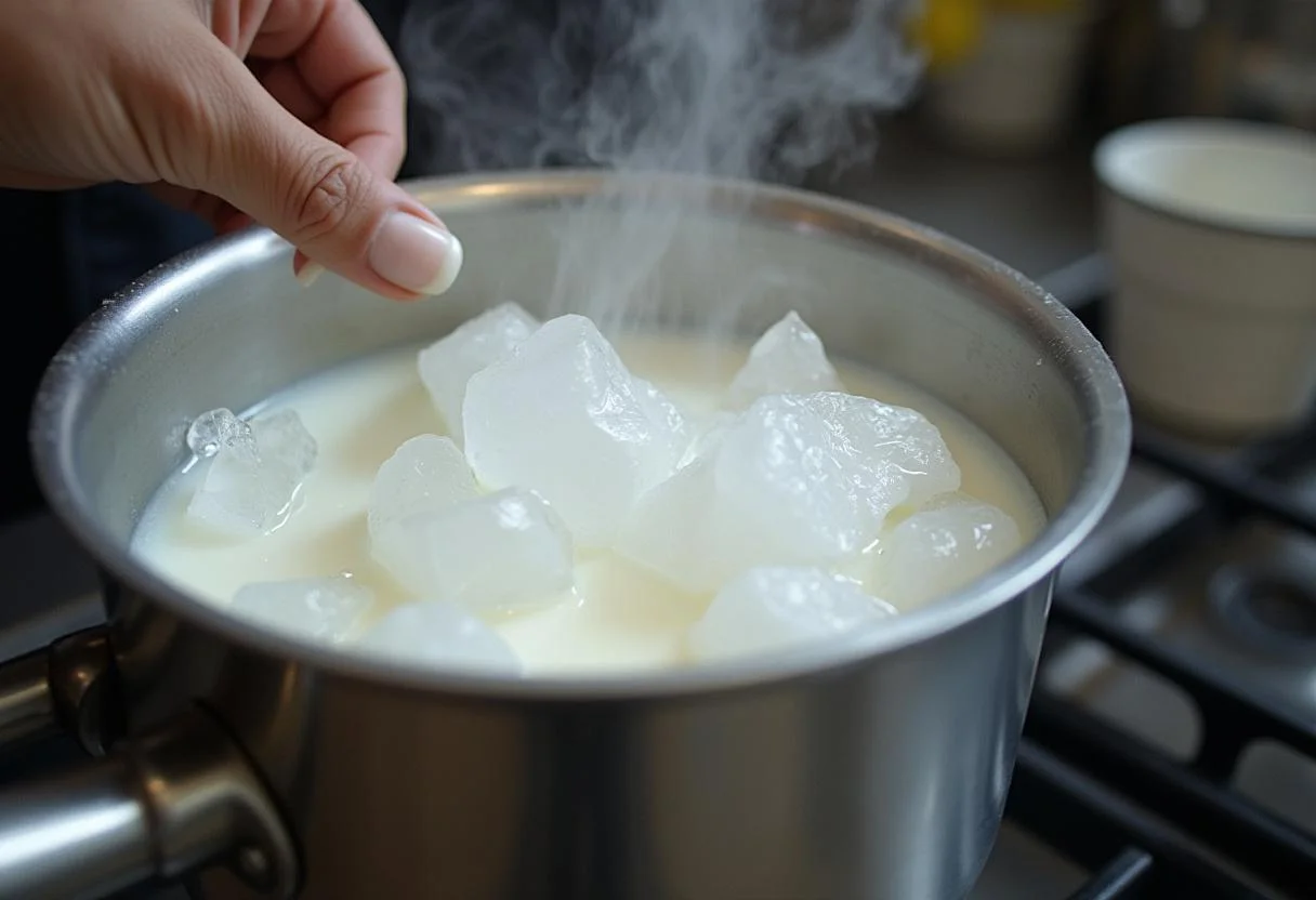 Processo de resfriamento do leite pasteurizado em recipiente com gelo, parte essencial do que leite pasteurizado é.