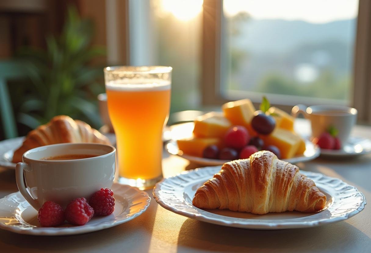 Mesa de café da manhã com Leite Viva Integral e frutas frescas.