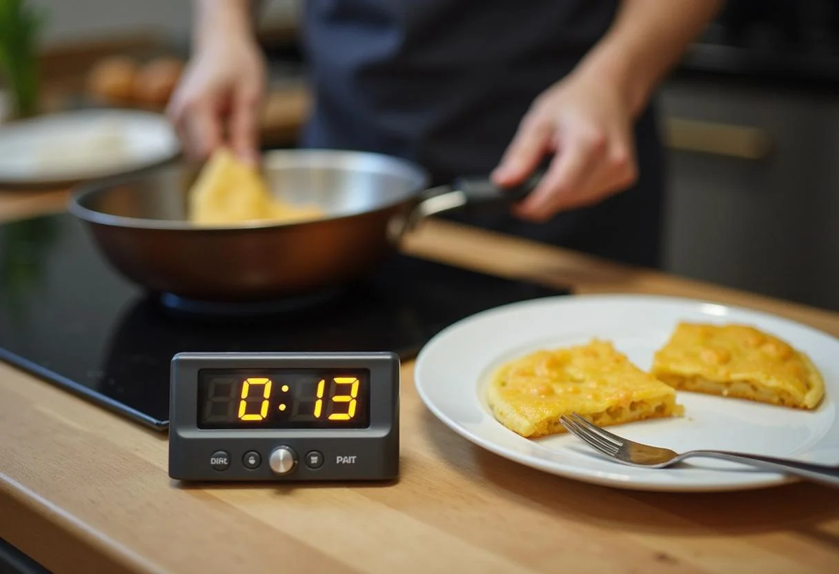 Cooking timer set while mandioca cooks for plantio de mandioca preparation.