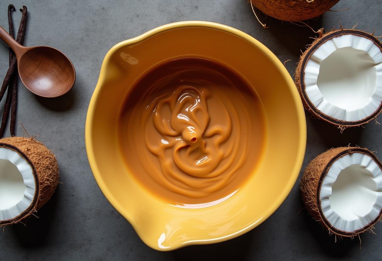 Manteiga de cacau líquida pronta para ser misturada com outros ingredientes para chocolate.