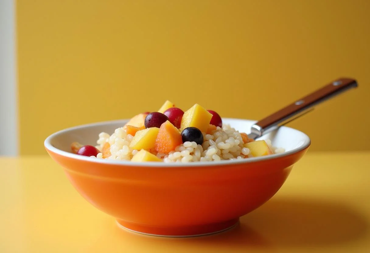 Mingau mucilon de arroz infantil ready to be served, appealing for children.