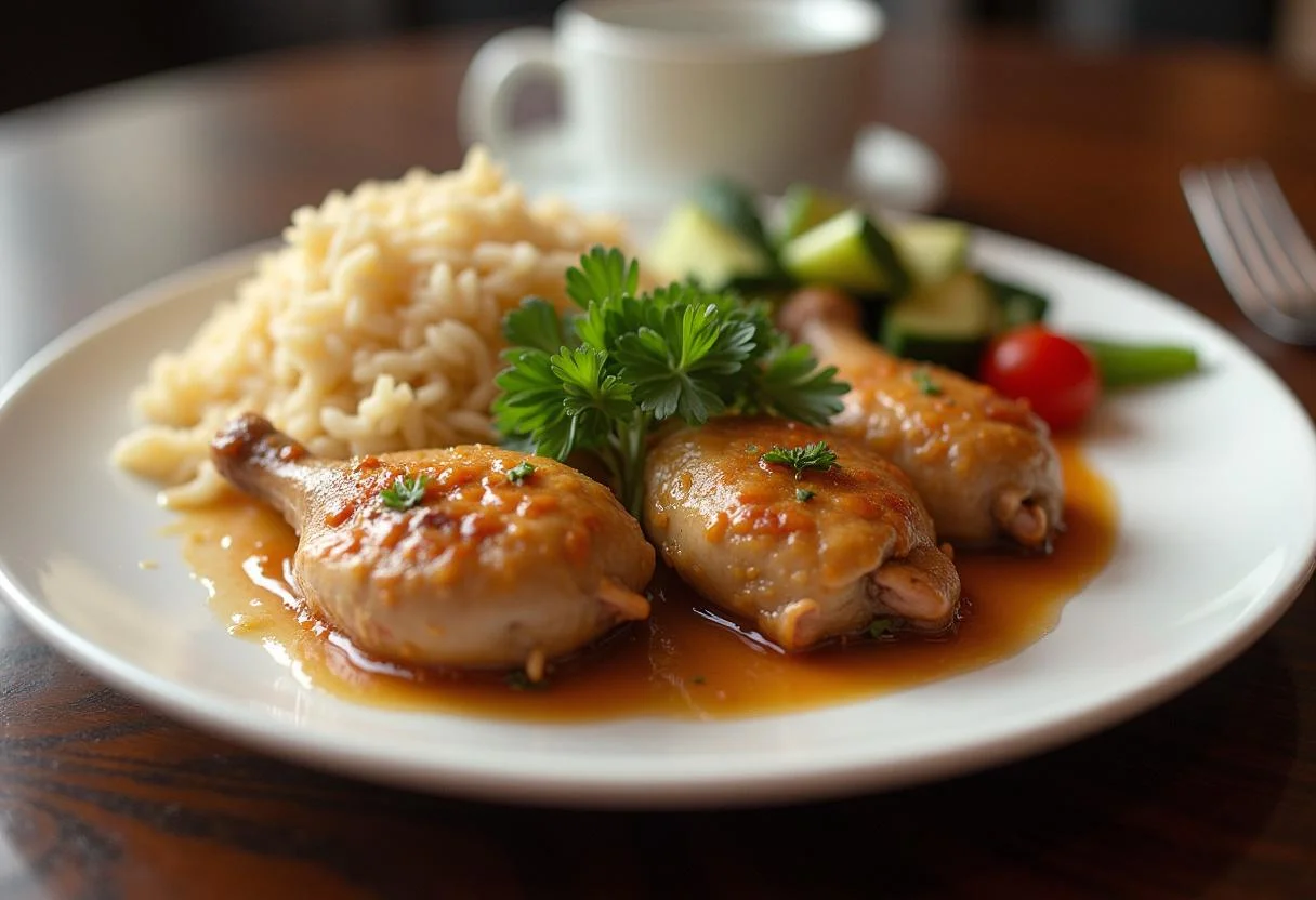Prato de moela de frango cozida, com arroz e vegetais coloridos, perfeito para uma refeição nutritiva com tabela nutricional da moela de frango.