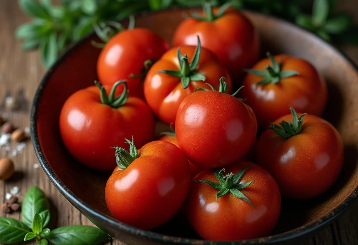 Tomates pelados frescos preparados para fazer molho de tomate caseiro.