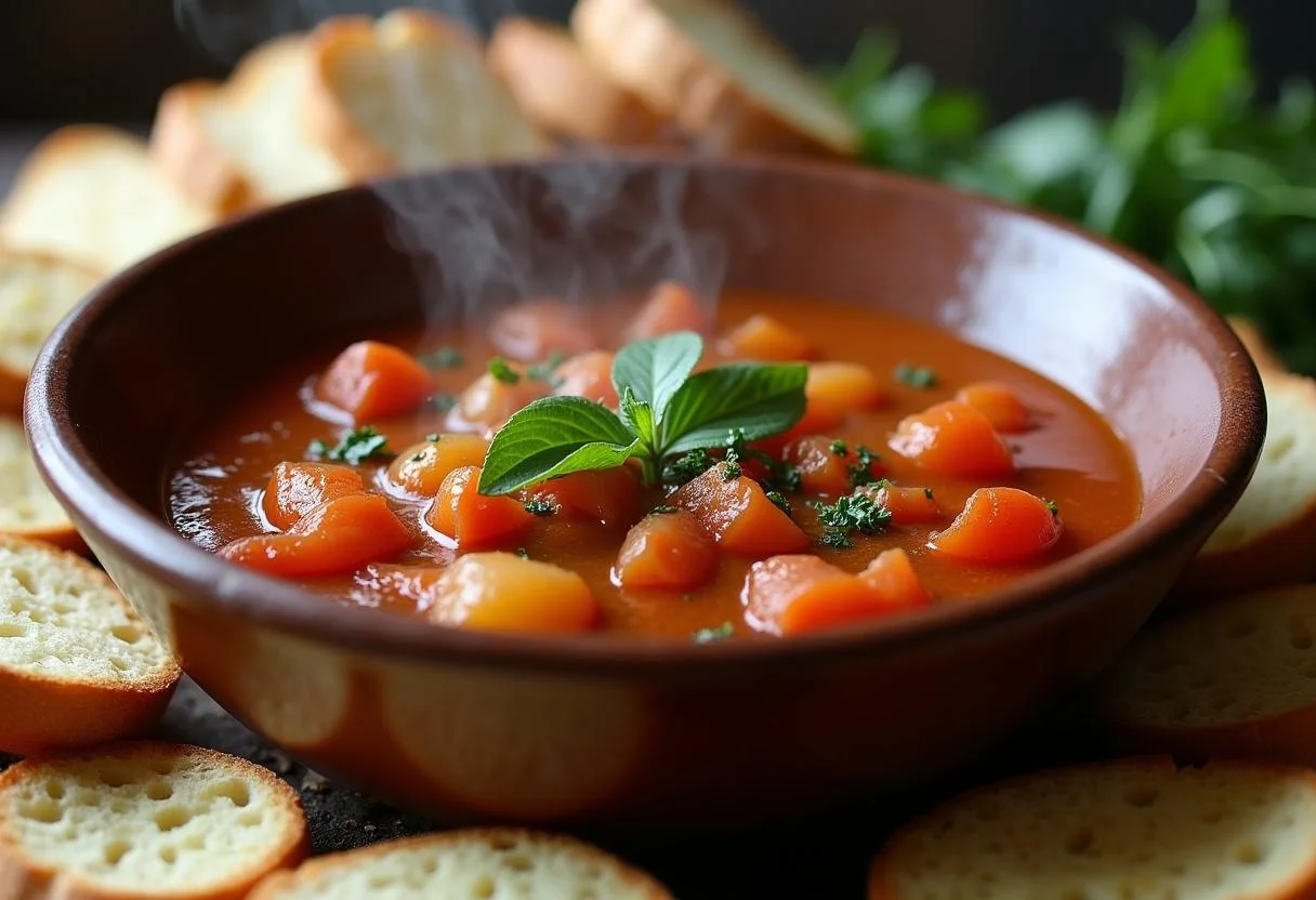 Molho de tomate Quero servido em uma tigela, acompanhado de pão fresco, ideal para qualquer refeição.
