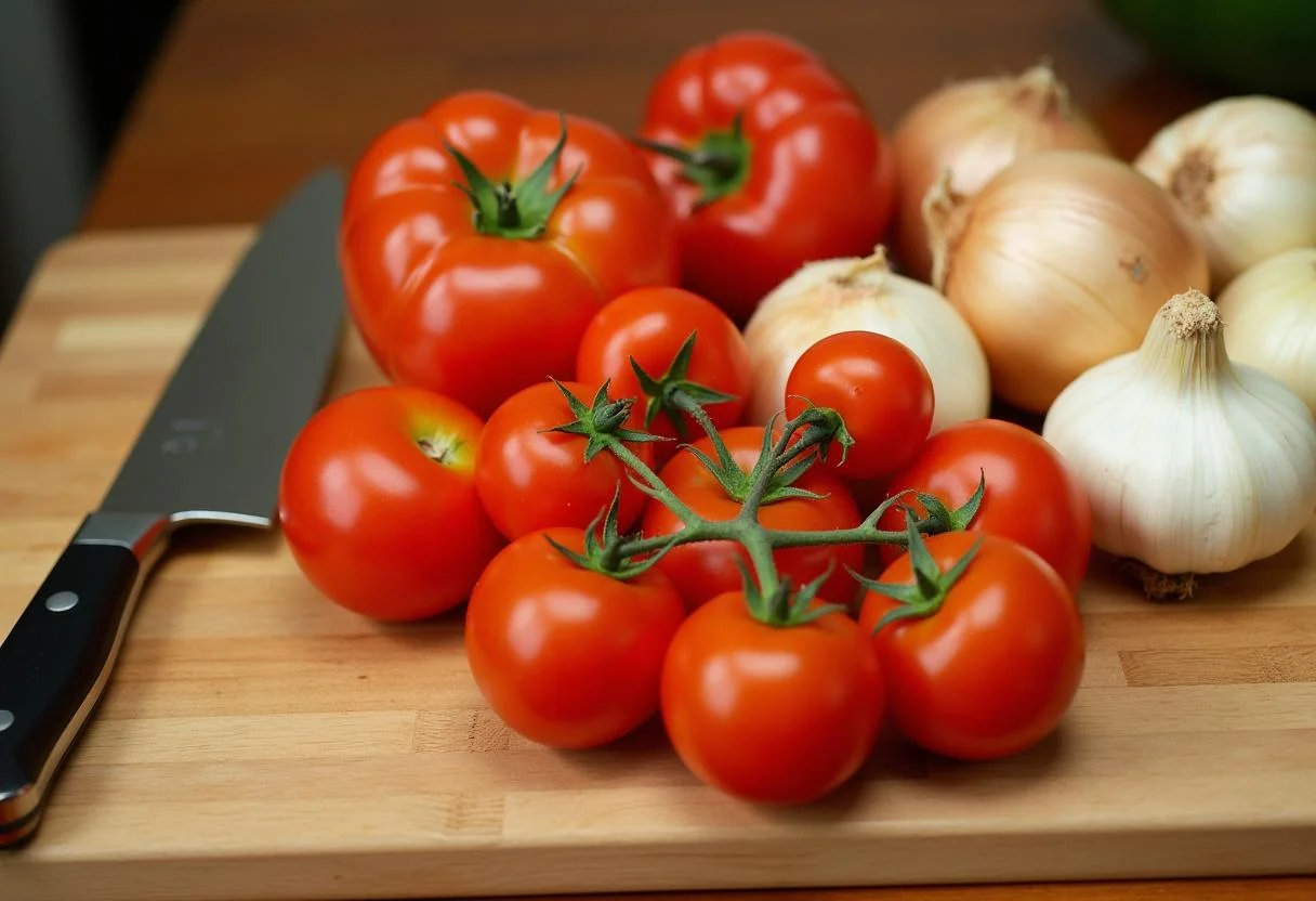 Ingredientes frescos para o molho de tomate Quero idealizando um molho caseiro.