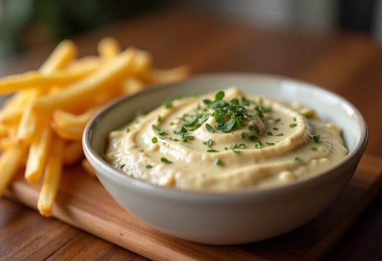Delicious homemade molho para batata frita served with crispy fries, perfect for a snack.