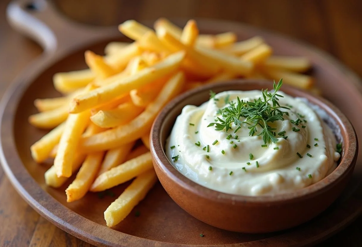 Delicious homemade molho para batata frita served with crispy fries, perfect for a snack.