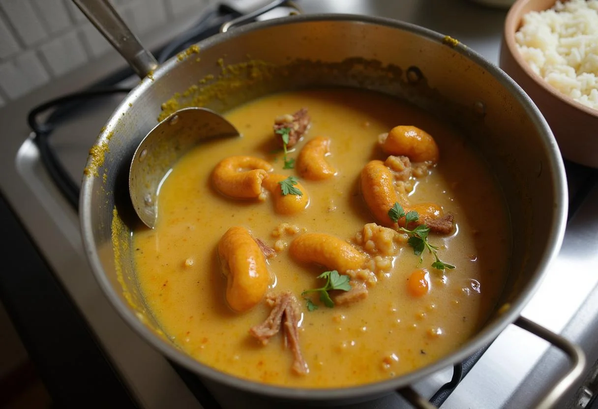 Moqueca de Camarão Baiana em uma panela, pronta para servir com arroz.
