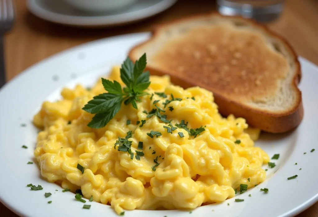Ovo mexido pronto para servir, uma escolha deliciosa e saudável para quem pode comer macarrão com diarreia.