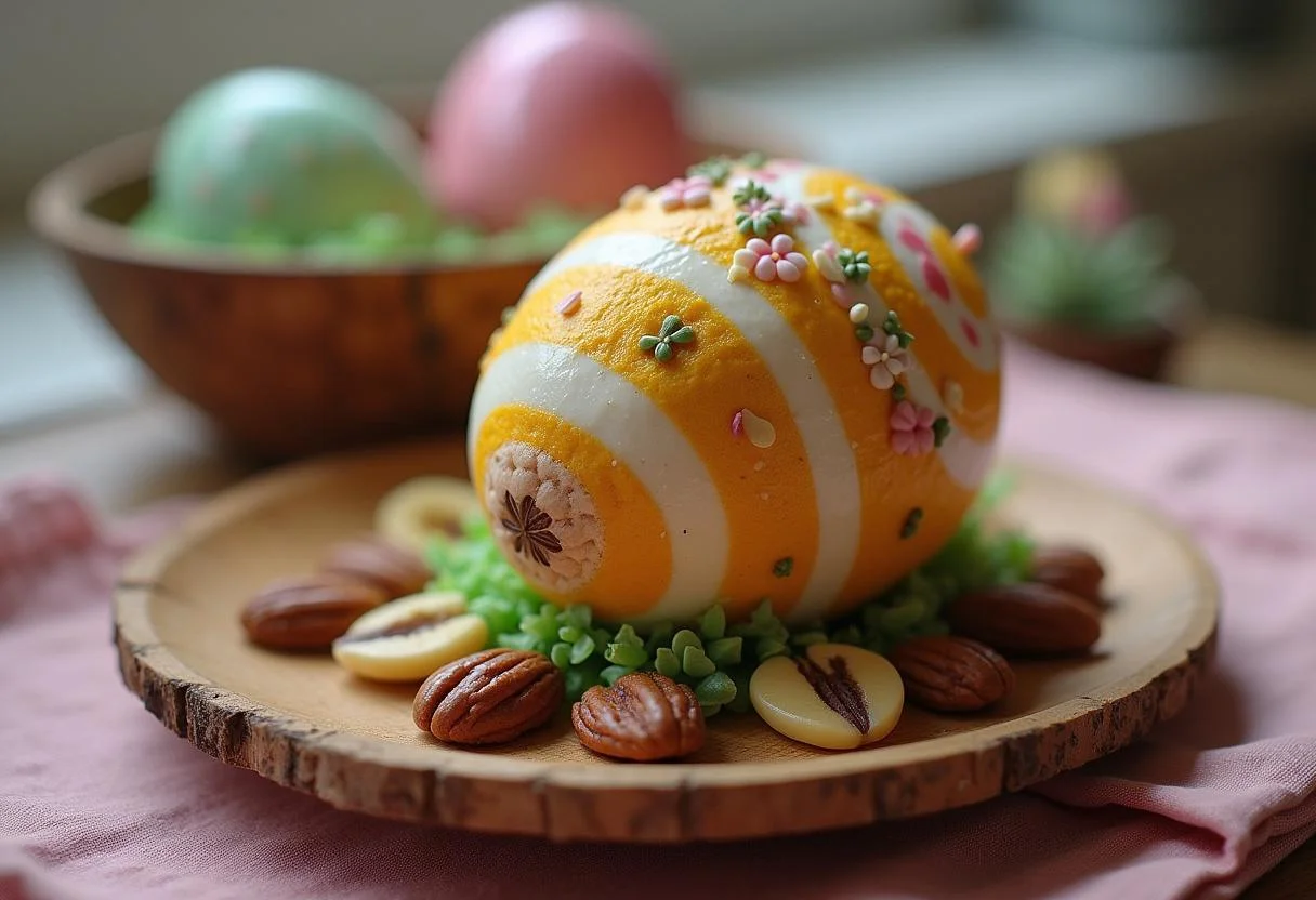 Ovo de páscoa sem açúcar decorado, perfeito para celebrações de Páscoa.