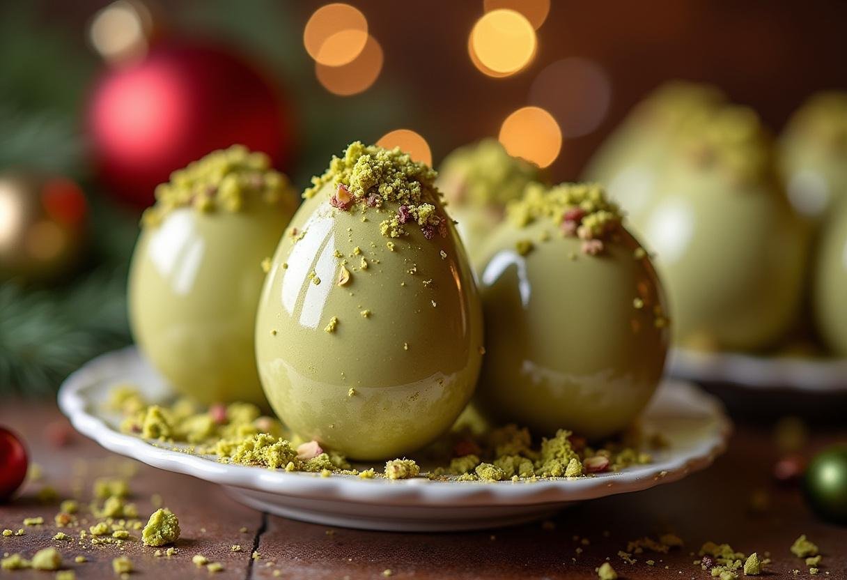 Finished ovo de páscoa pistache, perfect for Easter celebrations, with chocolate pistache exterior.