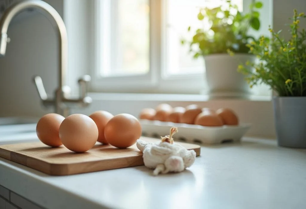 Cozinha limpa e livre de ovos de percevejo após tratamento, transmitindo frescor e ordem.
