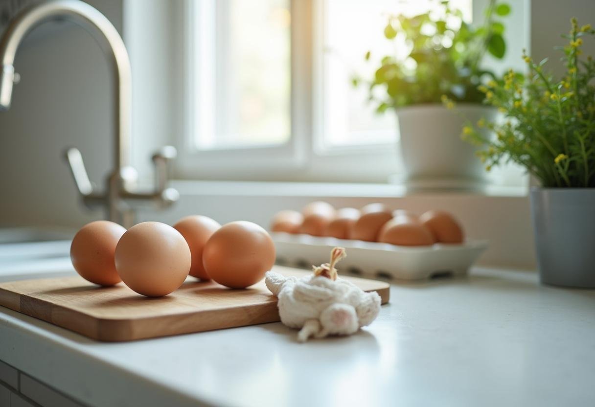 Cozinha limpa e livre de ovos de percevejo após tratamento, transmitindo frescor e ordem.