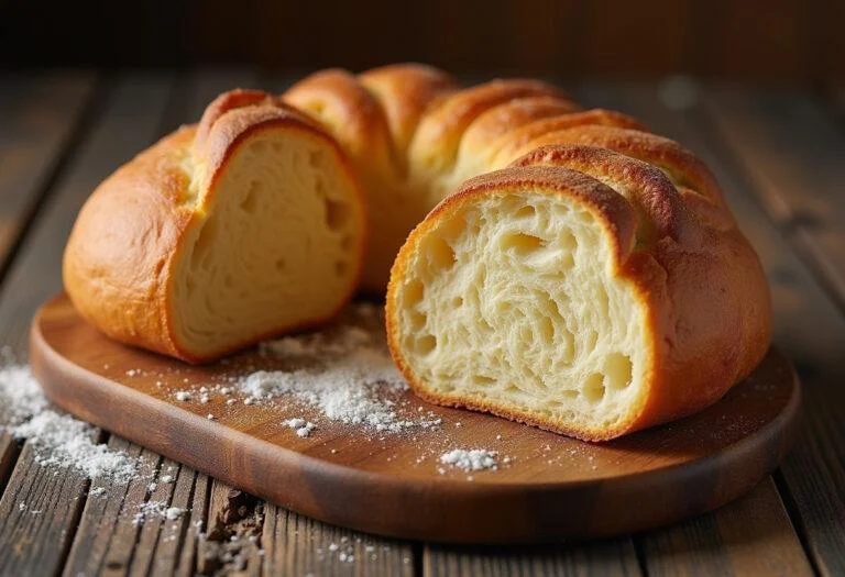 Pão panco caseiro recém-assado com crosta dourada e miolo macio.