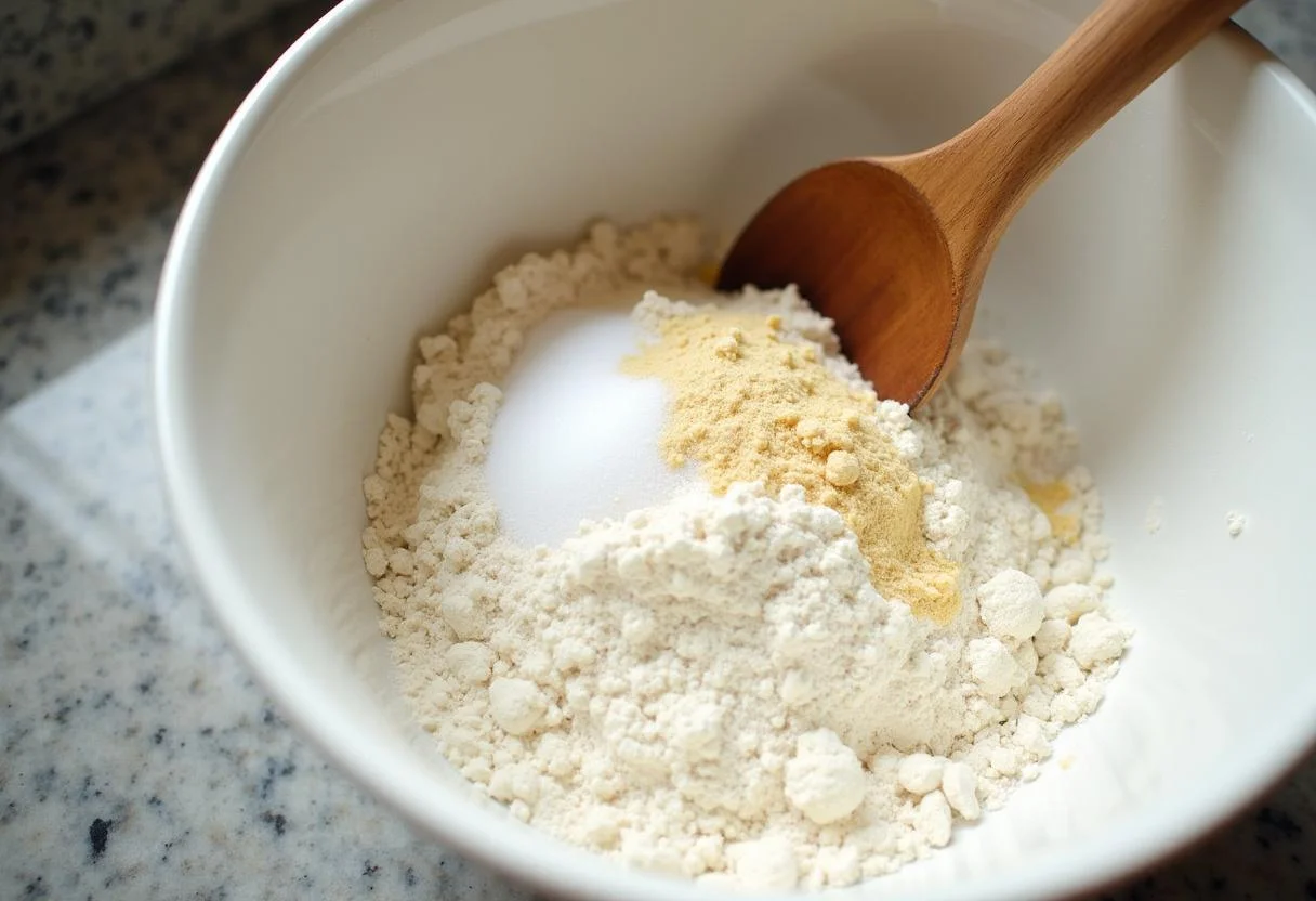 Mistura de farinha, fermento e sal para fazer pão panco caseiro.