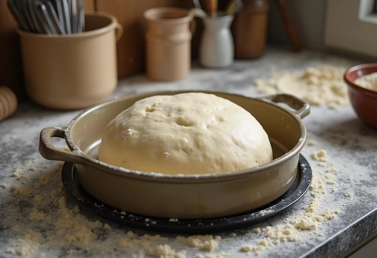 Assadeira preenchida com massa de pão panco caseiro antes de assar.