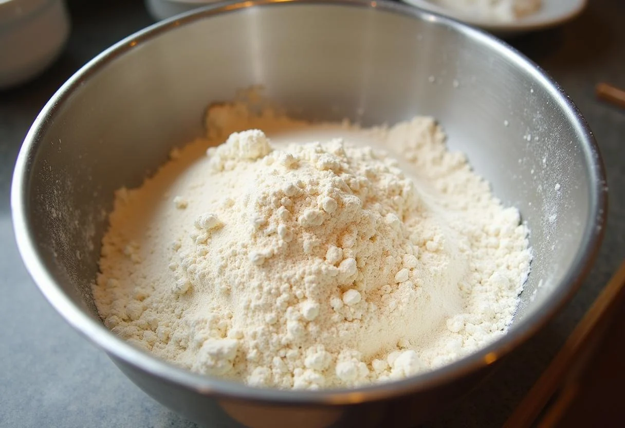 Mistura de farinhas sem glúten para fazer pão de forma sem glúten caseiro.