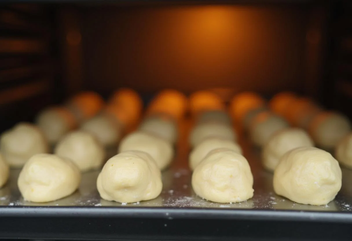 Bolinho de massa de Pão de Queijo Ki Pão caseiro preparado para assar.