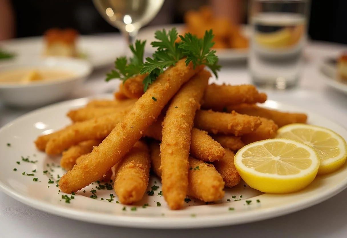 Peixe piau frito crocante servido com limão e salsa.