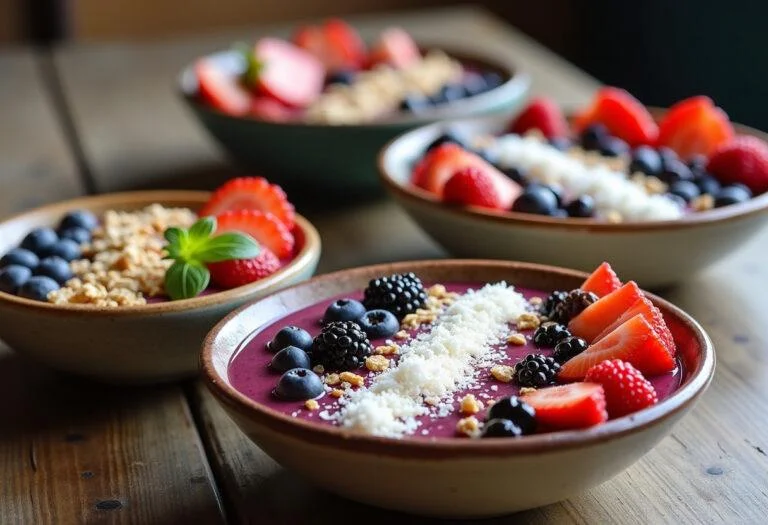 Delicious polpa de acai served in colorful bowls, perfect for a refreshing dessert.