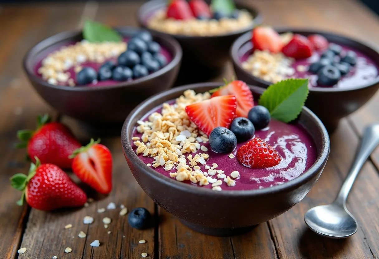 Delicious polpa de acai served in colorful bowls, perfect for a refreshing dessert.