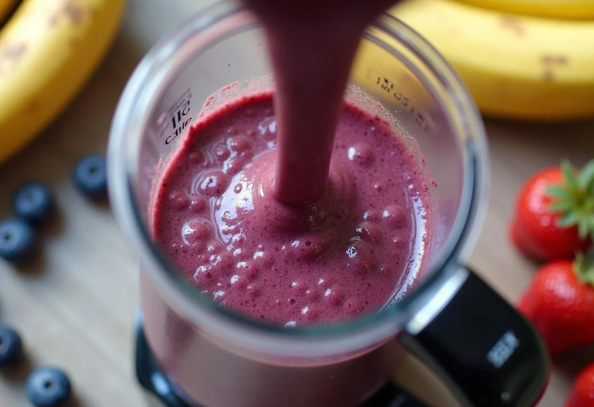 Frozen polpa de acai added to blender for preparing acai sem acucar.