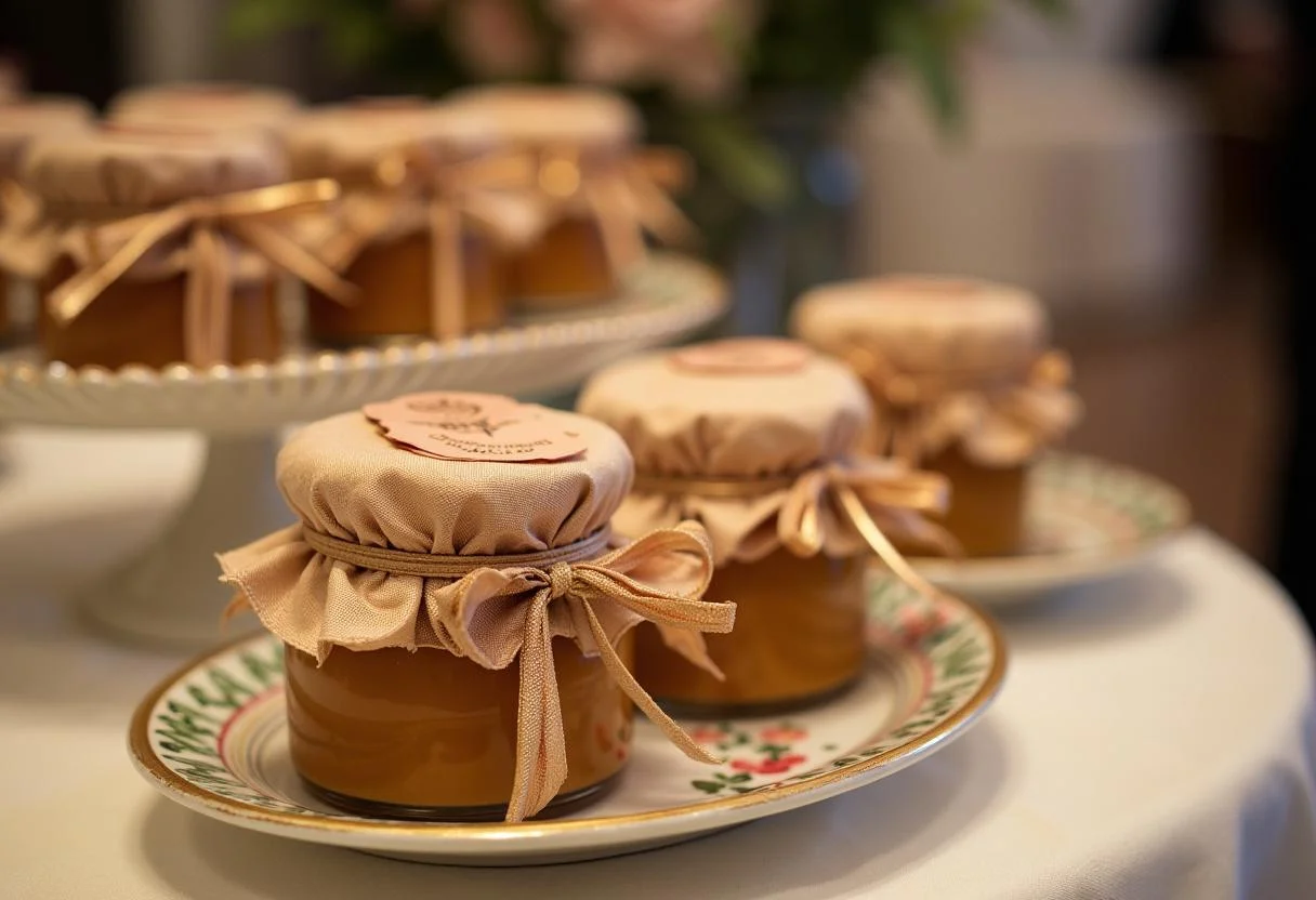 Presentes de pote doce de leite artesanal prontos para serem dados como presente.