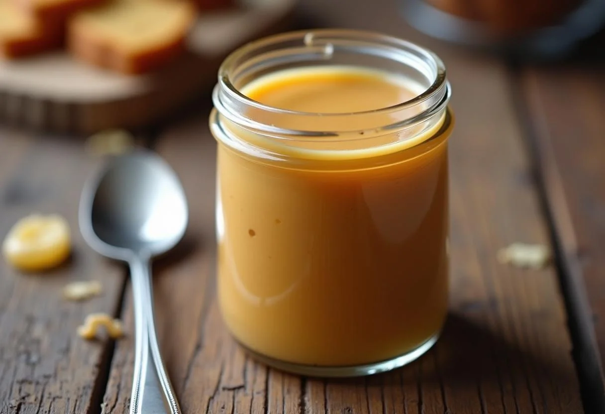 Pote doce de leite sendo preenchido com doce de leite cremoso artesanal.