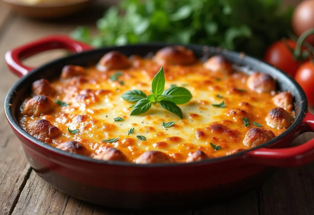 Casserole de queijo estepe recém-assada, dourada e cremosa, perfeita para servir.
